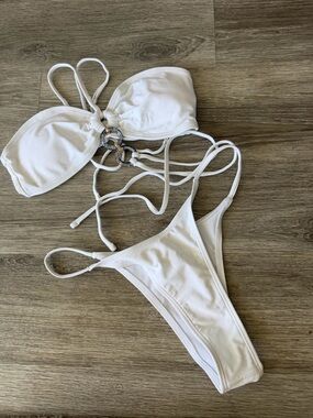 white bikini with ring detail